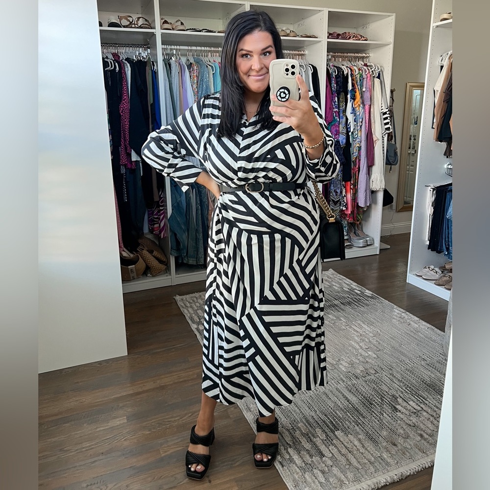 Ulla Popken Mixed Stripe Long Sleeve Dress